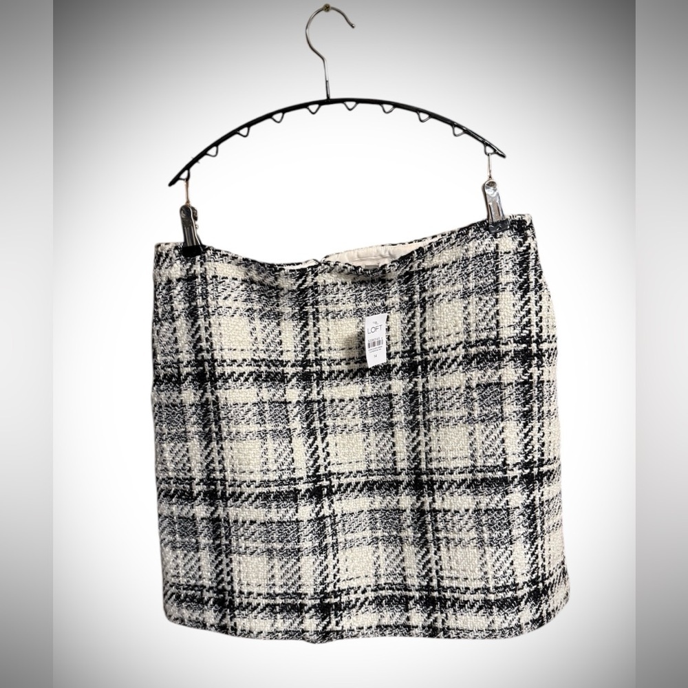 LOFT Black and White Plaid Skirt